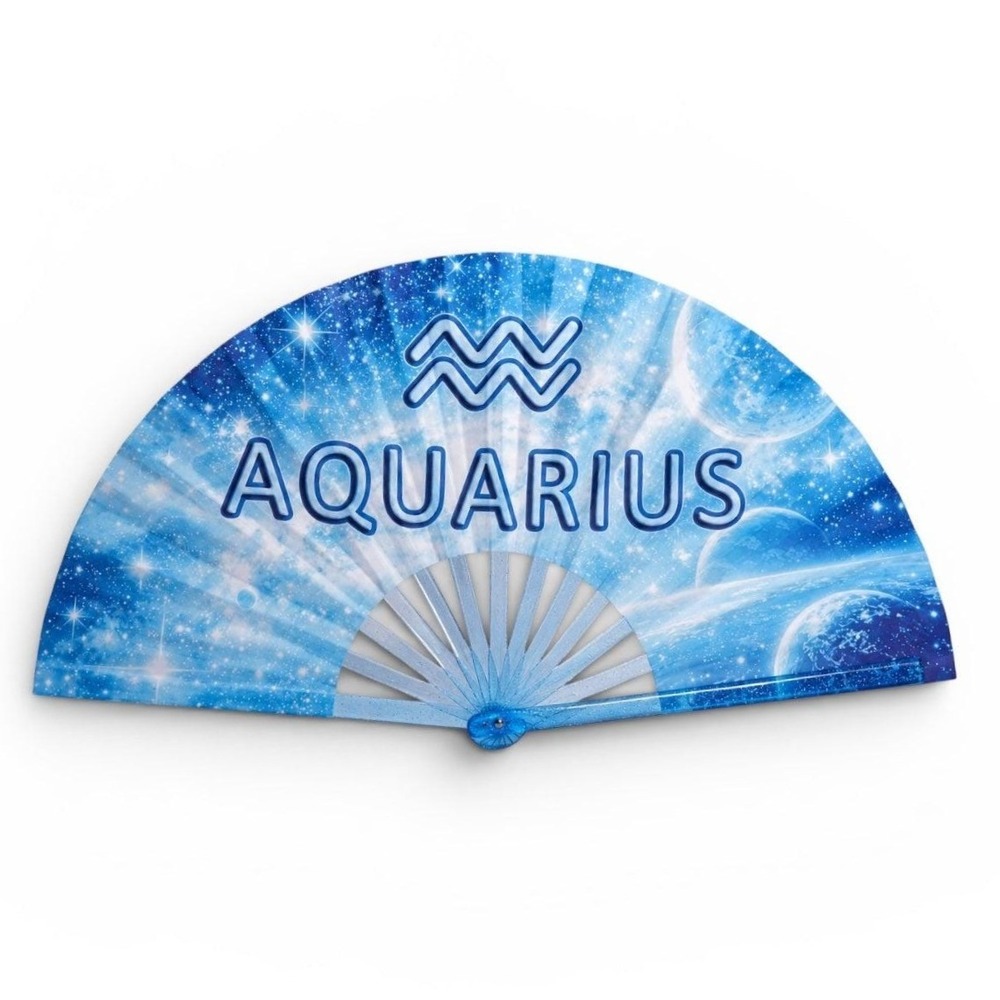 Aquarius Zodiac Clack Fan Blue Astrology Folding Hand Fan